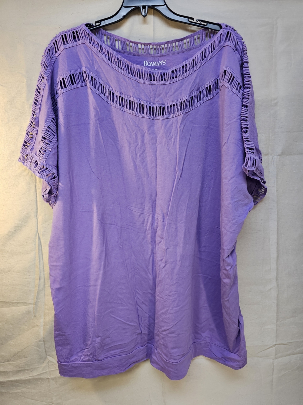 Roaman's Lavender Open-Stitch Short Sleeve Top Size 2X